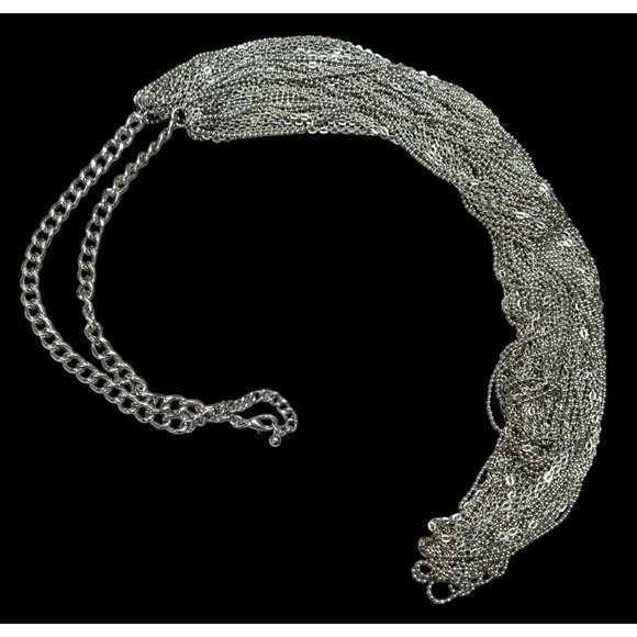 Glam Metal Multilayer Silver Tone Chain Necklace - Picture 1 of 10